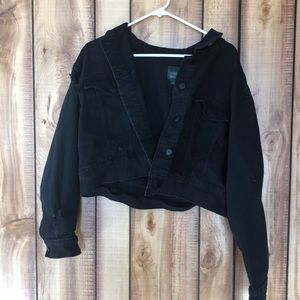 Cropped black denim jacket
